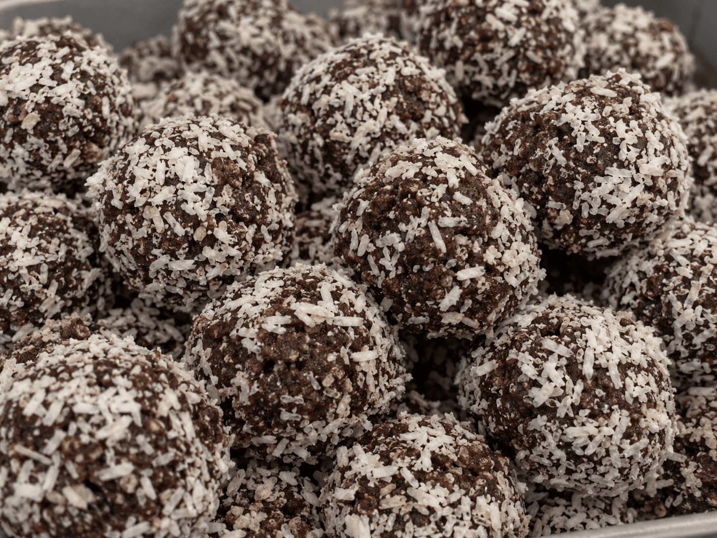 Hand-rolled Swedish chokladbollar coated in coconut